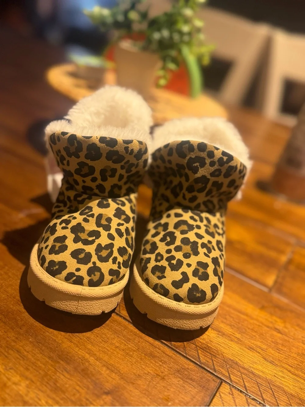 Kids Leopard Print Fleece-Lined Boots - Tan/Black